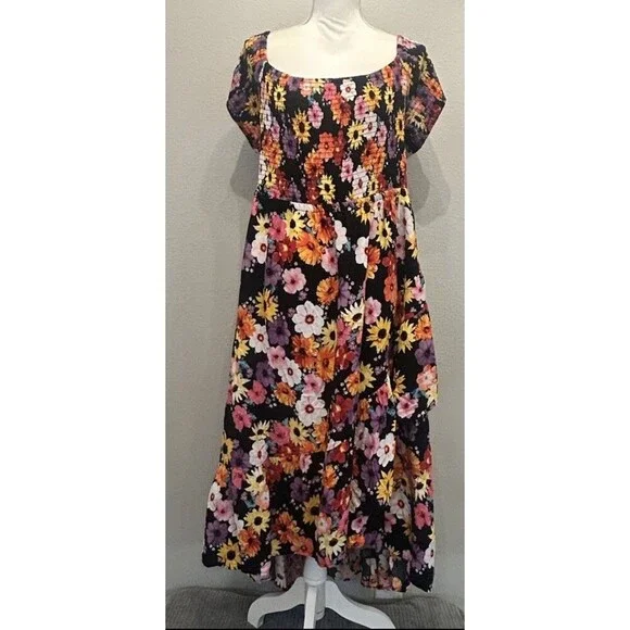 Torrid Maxi Challis Off-Shoulder Tulip Hem Floral Maxi  Dress Plus Size 5X (28) - Picture 7 of 15